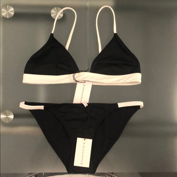 NEW SOLID & STRIPED Black Triangle Bikini Set - Picture 6 of 9